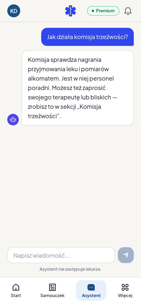 Przykładowa rozmowa z asystentem AI o komisji trzeźwości